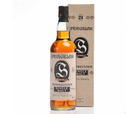SPRINGBANK AGED 21 YEARS
Campbeltown Single Malt Scotch Whisky. Distilled by J. & A. Mitchell & Co. Ltd., Springbank Distille