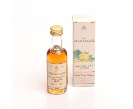 MACALLAN 26 YEARS OLD MINIATURE
Highland Single Malt Scotch Whisky. Distilled and bonded in 1966, matured in sherry wood. Bot
