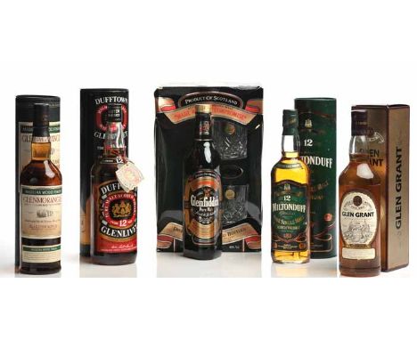 DUFFTOWN-GLENLIVET 12 YEARS OLD
Single Malt Scotch Whisky. 1L, 43°G.L., in tube. 
GLENMORANGIE MADEIRA WOOD FINISH
Highland S
