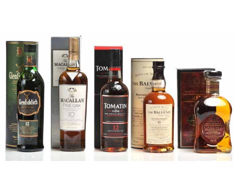 MACALLAN FINE OAK 10 YEARS OLD
Highland Single Malt Scotch Whisky. 700ml, 40% volume, in carton. 
BALVENIE FOUNDER'S RESERVE 