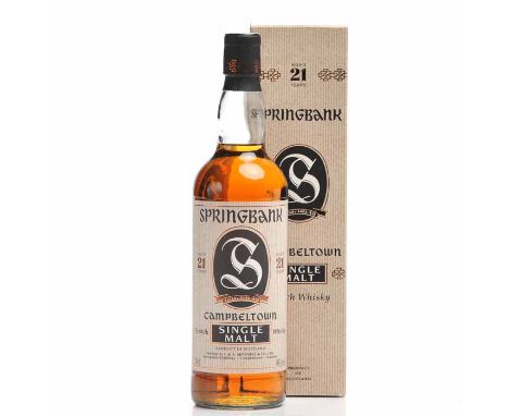 SPRINGBANK AGED 21 YEARS
Campbeltown Single Malt Scotch Whisky. Distilled by J. & A. Mitchell & Co. Ltd., Springbank Distille