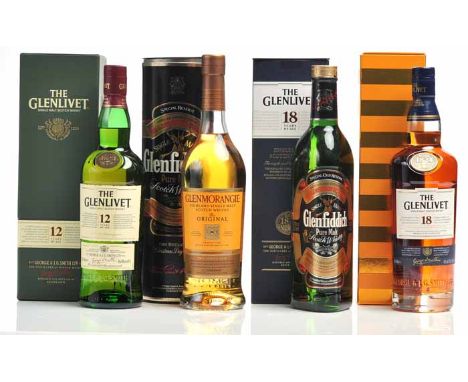 GLENLIVET 18 YEARS OLD
Speyside Single Malt Scotch Whisky. 70cl, 43% volume, in carton. 
GLENFIDDICH SPECIAL OLD RESERVE
High