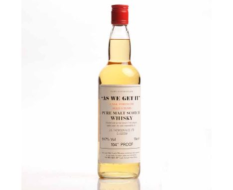 AS WE GET IT Pure Malt Cask Strength Scotch Whisky, aged 8 Years. Matured and bottled directly from original casks under the 