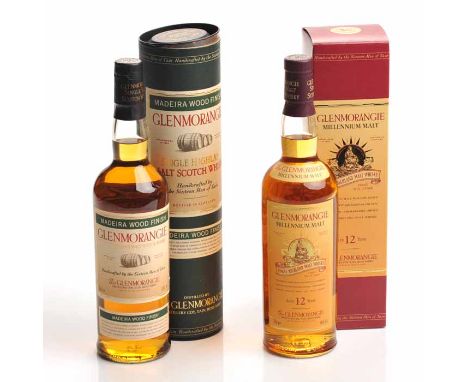 GLENMORANGIE MADEIRA WOOD FINISH
Highland Single Malt Scotch Whisky. 70cl, 43% volume, in tube. 
GLENMORANGIE MILLENNIUM MALT