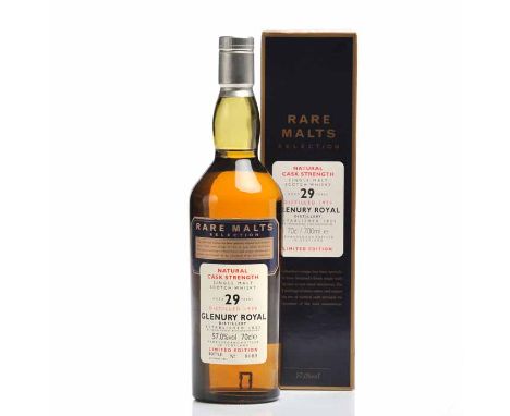 GLENURY ROYAL 29 YEAR OLD RARE MALTS
Highland Single Malt Scotch Whisky. Distilled 1970, bottled October 1999. Limited Editio