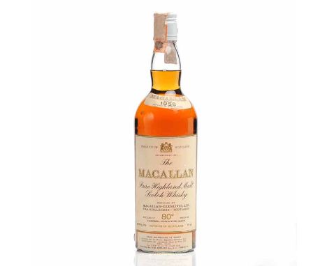 MACALLAN 1958
Highland Single Malt Scotch Whisky. Distilled by Macallan-Glenlivet, Ltd., Craigellachie, Scotland. Bottled by 
