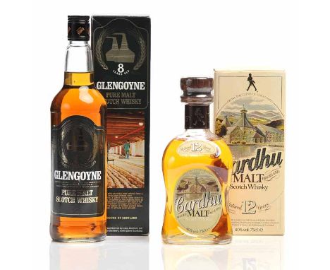 GLENGOYNE 8 YEARS OLD
Single Malt Scotch Whisky. 75cl, 40% volume, in carton. 
CARDHU 12 YEARS OLD
Highland Single Malt Scotc