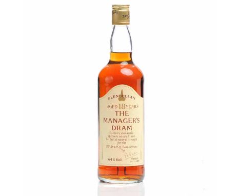 GLENDULLAN 18 YEAR OLD MANAGER'S DRAM
Single Malt Scotch Whisky. 'A sherry cask whisky specially selected and bottled at natu