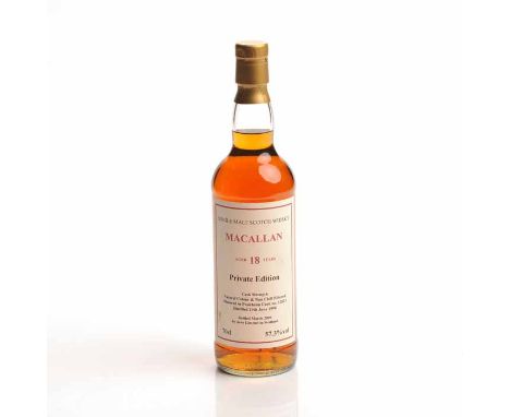 MACALLAN PRIVATE EDITION AGED 18 YEARS
Highland Single Malt Scotch Whisky. Distilled 19th June 1990, matured in Puncheon Cask