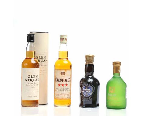 GLEN STRUAN Pure Malt Scotch Whisky. Blended by Bruce and Company, Leith. 70cl, 40% volume. In tube. GLENFIDDICH LIQUEUR Malt