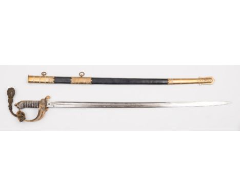 A George V Royal Navy regulation pattern dress sword:, the straight single edged blade with acid etched decoration  numbered 