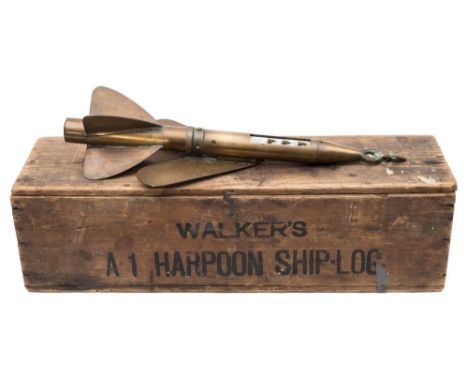 A T Walker &amp; Sons Patent A1 ' Harpoon' Ship's log in original pine case:, the brass log with enamel indicator panel signe