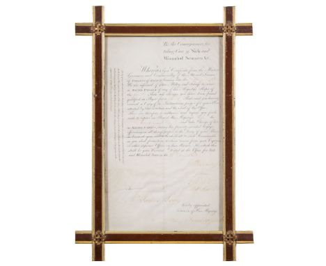 HMS Foudroyant, an early 19th century commission for Mr James Long on his appointment to be ship's surgeon dated 16th June 18