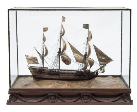 A good early 20th century waterline model of HMS Victory in her first commission 1780, constructed from ships' timbers by the