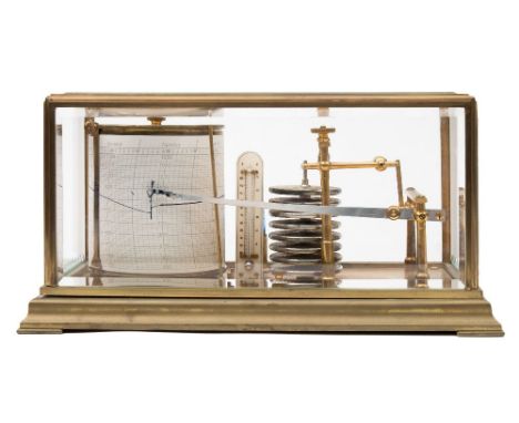 A lacquered brass barograph by James Lucking & Co, Birmingham:, with clockwork recorder, ink bottle holder, ivory thermometer