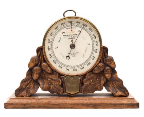A circular brass Mark II aneroid barometer by Short & Mason,London:, signed to dial as per title, numbered 24526/44, 13.5cm d