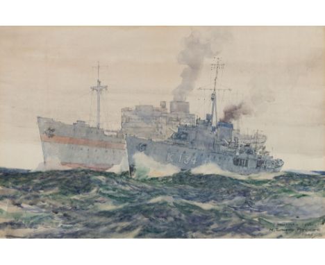 * Nevill Sotheby Pitcher [1889-1959]-Northern Patrol. HMS Clover on Convoy Duty During WWII,:-signed, inscribed, dedicated an