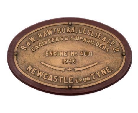 HMS Triumph (R16)  an oval brass engine plate, 1946:,  by R and W Hawthorn, Leslie & Co,Newcastle upon Tyne, for engine 'No 4