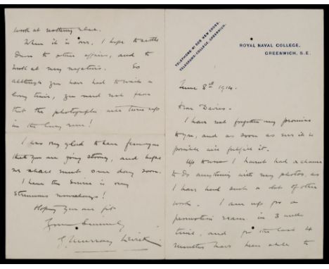 George Murray Levick (1876-1956):, a two page manuscript letter addressed from the Royal Naval College, Greenwich, June 8th 1