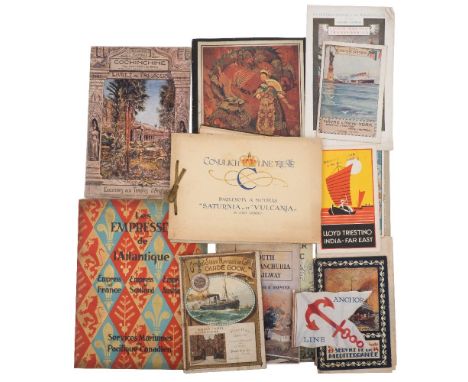 A collection of early 20th century liner brochures:, including Anchor Line,  Coe Gle Transatlantique, Lloyd Autrichien Triest