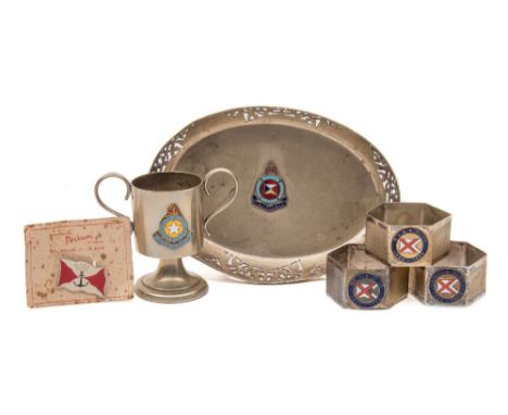 A silver plate and enamel two handed crested cup for the White Star liner RMS Homeric:, 8cm tall, together with an oval silve