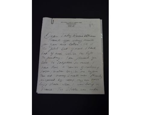 FRINK (Elizabeth): a 3 page ALS from Dame Elizabeth Frink to Lady Ramsbotham concerning her sculpture and love of animals, ad