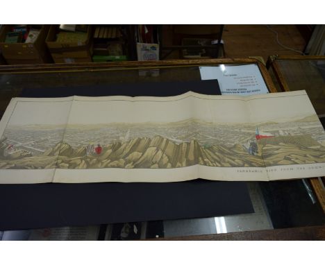 SANTIAGO PANORAMA: 'Panoramic View from the Summit of Santa Lucia, Santiago...', approx 170cm x 30cm: folded tinted litho pan
