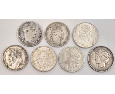 France and US: A Napoleon I 1813 5 Francs, obv. Napoleon Bonaparte laur. bust r, rev. denomination within wreath (F), togethe