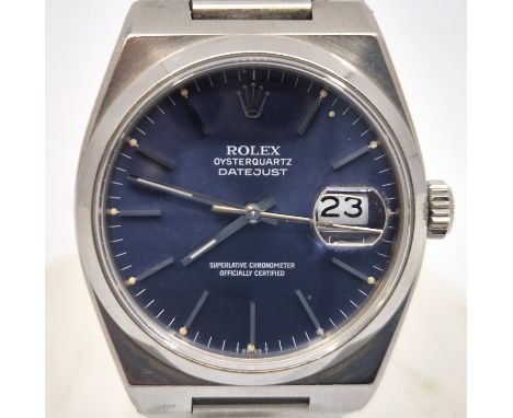 A Rolex Oysterquartz Datejust stainless steel gentleman's chronometer wristwatch, ref.17000B, c.1980's, quartz movement, havi
