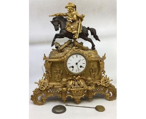 A French gilt Ormolu mantle clock , the enamel dial signed LeRoy Paris, H:45.5cm