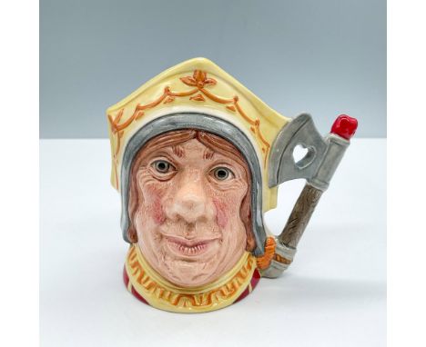 Small character jug from Lewis Carroll's Alice's Adventure in Wonderland. Red, yellow, and gray colors, and an axe, with a he