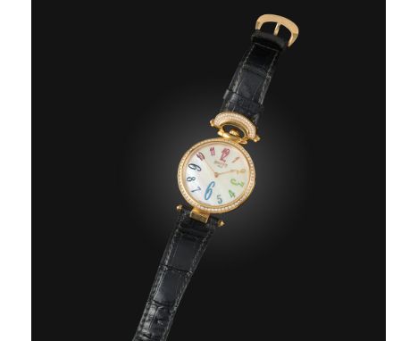 Bovet, a mother of pearl, gold and diamond wristwatch, 'Collection Château de Môtiers', the circular dial in mother of pearl,