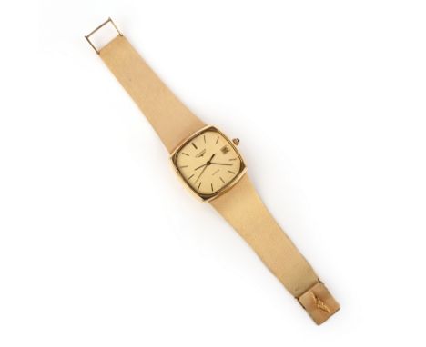 Longines, a gentleman's gold wristwatch, signed gold dial with baton numerals, date aperture, sweep seconds hand, quartz move
