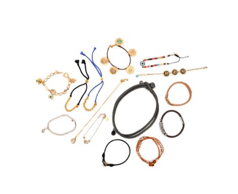 A collection of jewellery, including a Cartier 'Trinity' bracelet, the bracelet composed of three interlocking rings in three