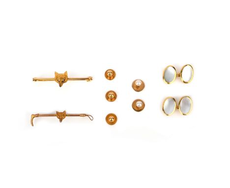 A collection of gentleman's accessories, 20th century, comprising: a pair of gilt metal and mother of pearl cufflinks; a set 