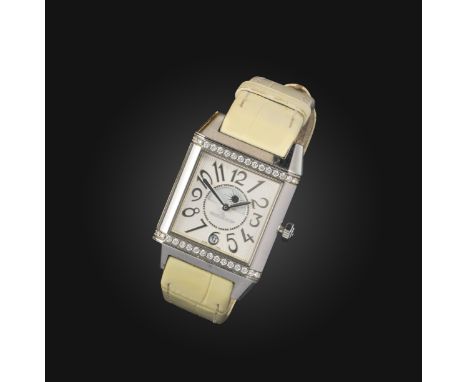 Jaeger LeCoultre, a lady's stainless steel and diamond wristwatch, 'Reverso Squadra', the double-sided wristwatch with slidin