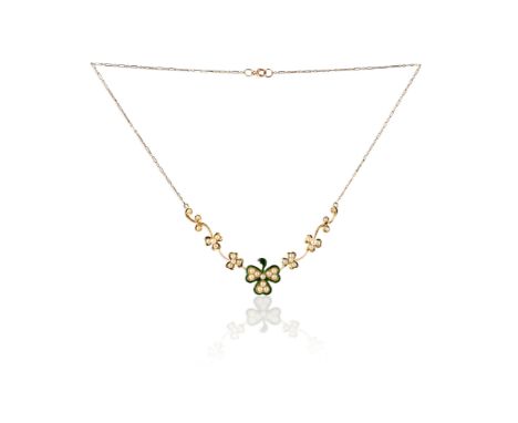 A seed pearl and enamel necklace, early 20th century, the front of knife wire construction, designed as a graduated line of s