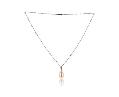 A pearl necklace, early 20th century, the pendant suspending a pearl measuring approximately 14.7 x 9.3 x 10.1mm, to a circul