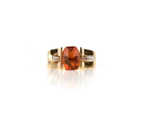 Alex Ball, a citrine-set gold ring, the fancy-cut citrine set in yellow gold, with a screw across the gallery, stamped Alex B