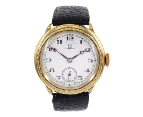 Omega gold-plated gentleman's manual wind wristwatch, circa 1930's, white enamel dial with Arabic numerals and subsidiary sec