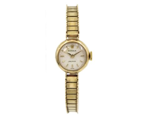 Rolex Precision ladies 9ct gold manual wind wristwatch, Chester 1951 on 9ct Rolex bracelet, Birmingham 1958, boxedCondition R
