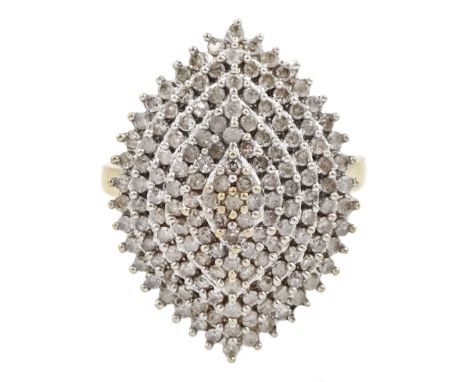 9ct gold diamond navette shaped stepped cluster ring, hallmarked, total diamond weight 1.00 carat Condition Report:Approx 4.9