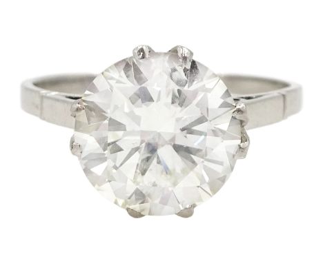 Platinum single stone round brilliant cut diamond ring, stamped, diamond approx. 2.95 caratCondition Report:Approx 3.45gm, si