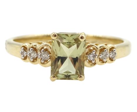 9ct gold princess cut csarite ring, with pierced heart design diamond set shoulders, hallmarked Condition Report:Approx 2.7gm