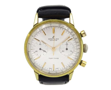 Breitling Top Time gentleman's gold-plated manual wind chronograph wristwatch, Ref. 2003, silvered dial with double register 