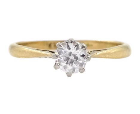 Early 20th century 18ct gold single stone old cut diamond ring, stamped 18ct Plat, diamond approx 0.30 caratCondition Report: