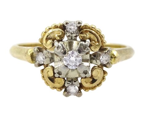 18ct white and yellow gold five stone round brilliant cut diamond dress ring, stampedCondition Report:Approx 3.9gm, size L-M,