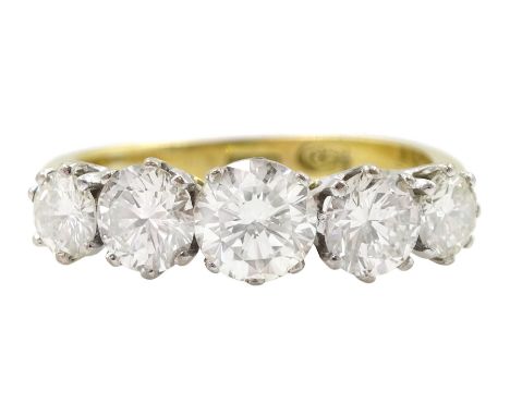 18ct gold five stone round brilliant cut diamond ring, stamped, total diamond weight approx 1.80 caratCondition Report:Approx