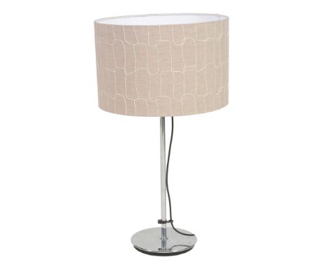  A chromium plated steel three light table lamp,   Italian, 1970s, with a beige shade, 65cm high overall 