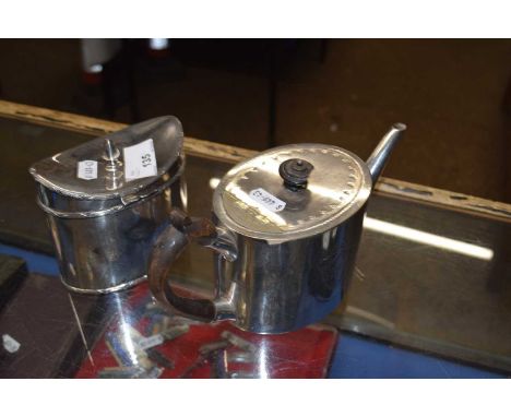 Silver plated oval tea caddy and an accompanying silver plated teapot